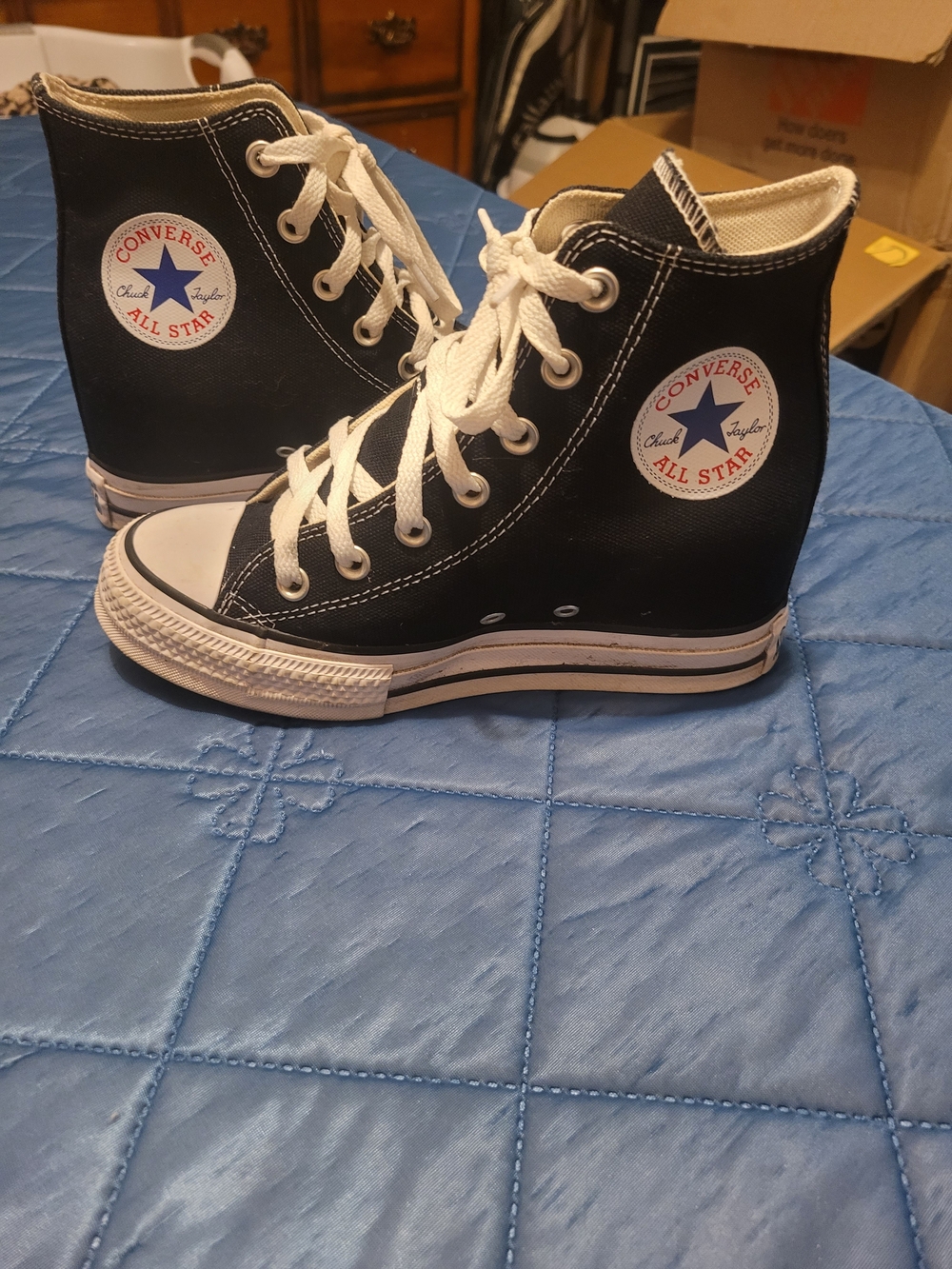 Converse Chuck Taylor All Star Black High Top Wedge Sneakers Womens 6.5